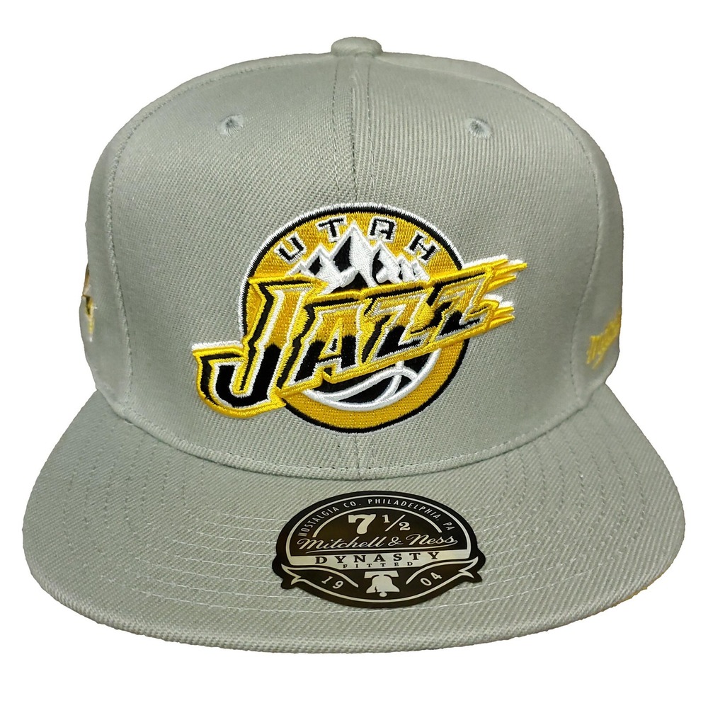 Utah Jazz Mitchell & Ness NBA Fitted 7 1/2 Flatbill Hat Cap 3D Logo Gray NWT